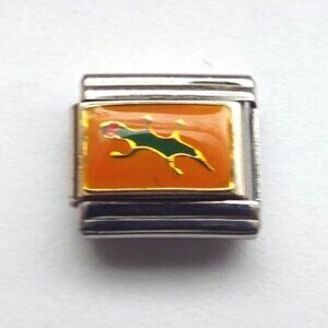 Gecko lizard on orange enamel 9mm stainless steel italian charm bracelet link